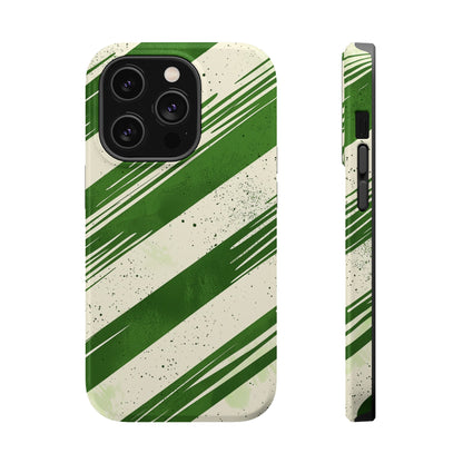 Green Stripes MagSafe iPhone Case – Bold Diagonal Brushstroke Design