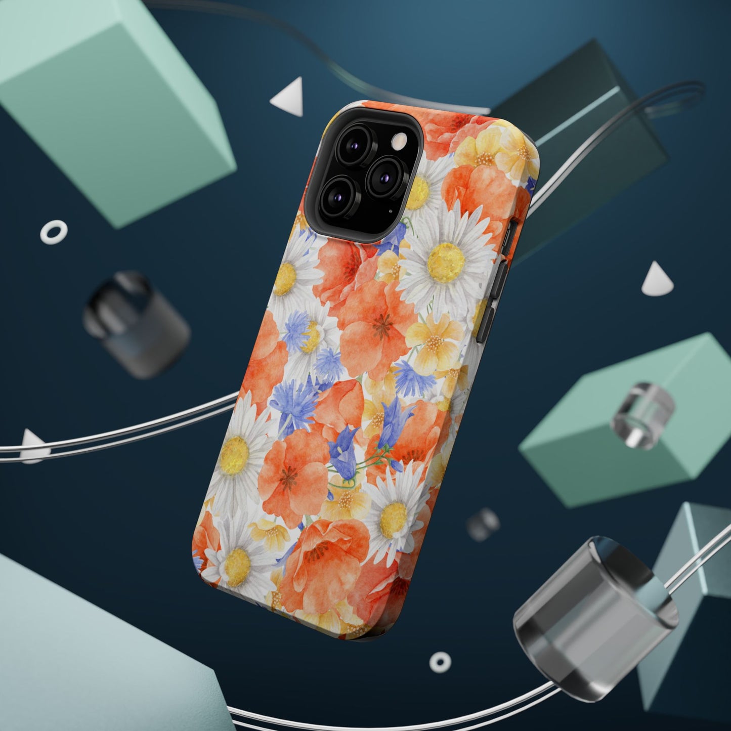 Watercolor Wildflower Pattern MagSafe iPhone Case – Durable Matte Finish with Daisy, Poppy & Cornflower Design