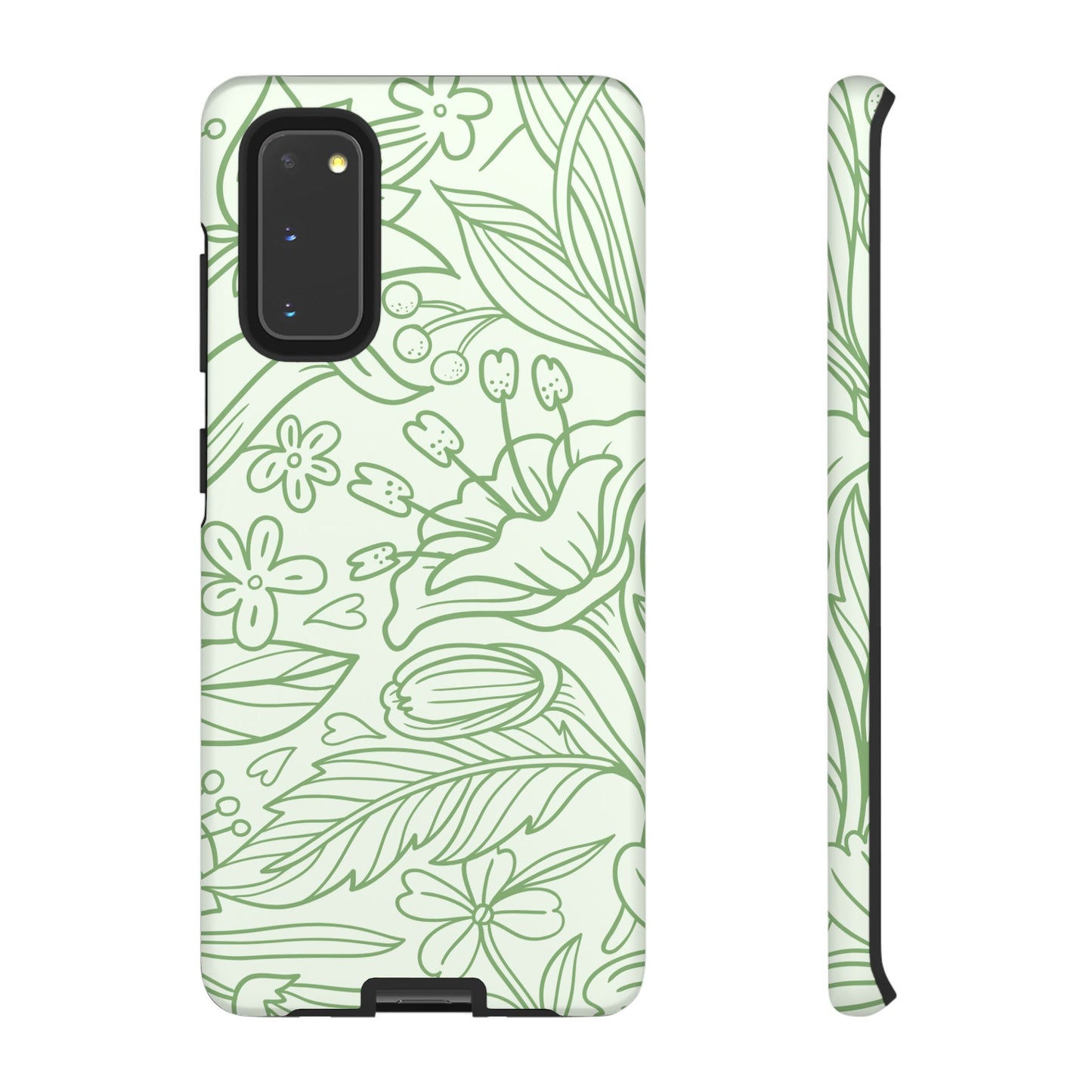 Sage Green Floral Line Art Tough Samsung Galaxy Case – Minimalist Botanical Design with Dual-Layer Protection