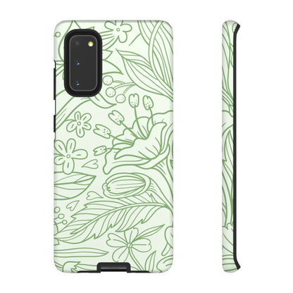 Sage Green Floral Line Art Tough Samsung Galaxy Case – Minimalist Botanical Design with Dual-Layer Protection