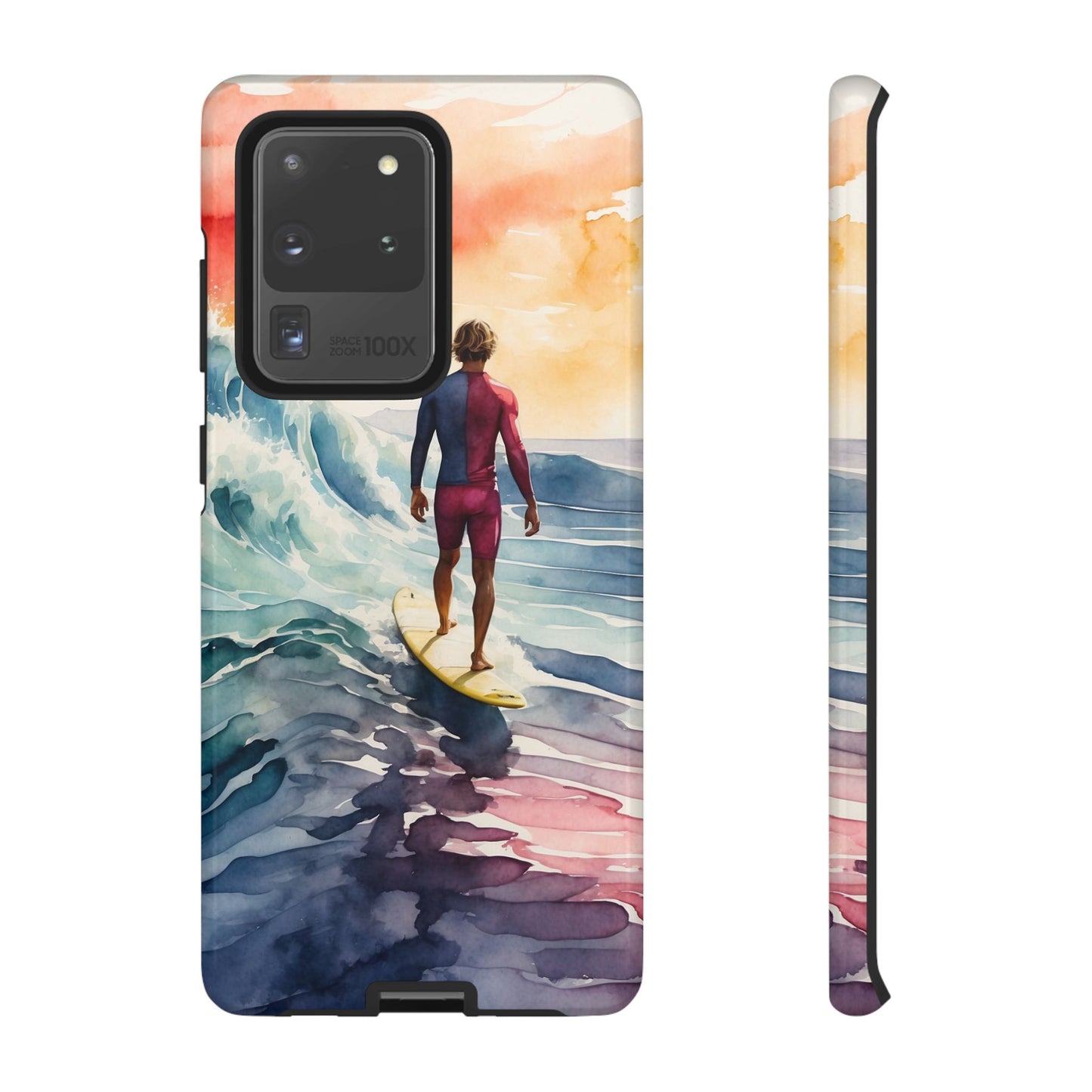 Surfer’s Sunset Wave Samsung Galaxy Case – Vibrant Watercolor Design