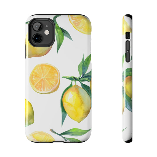 Lemon Grove Watercolor Tough iPhone Case – Fresh Citrus Design, Dual - Layer Protection - BOGO Cases