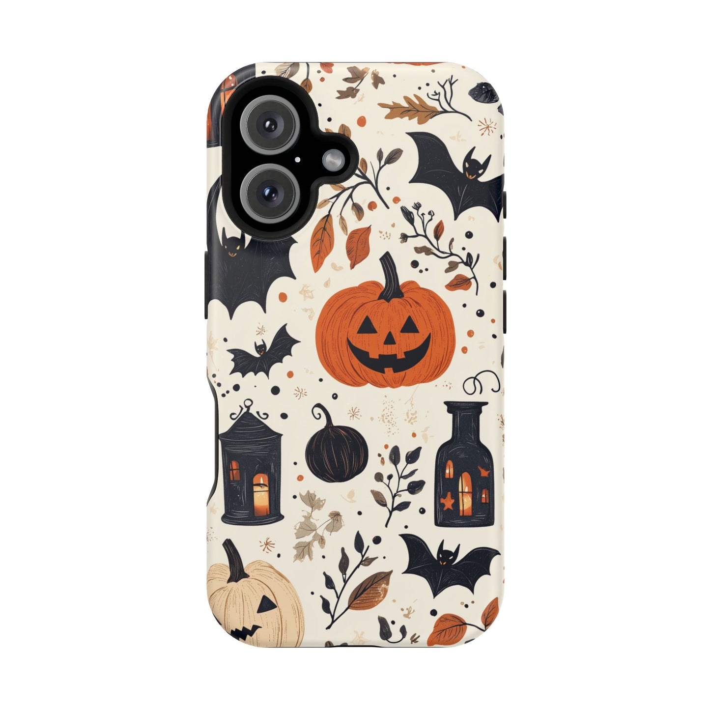 Charming Halloween MagSafe iPhone Case – Pumpkin, Bats, and Spooky Lantern Design