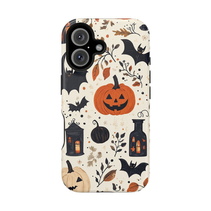 Charming Halloween MagSafe iPhone Case – Pumpkin, Bats, and Spooky Lantern Design