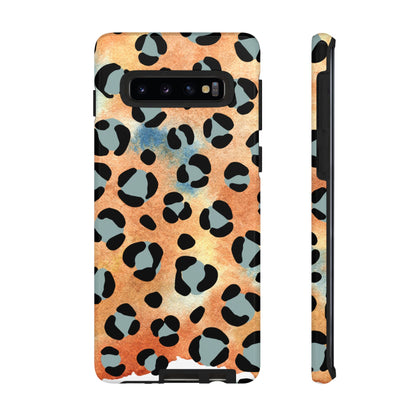 Sunset Watercolor Leopard Print Tough Samsung Galaxy Case – Artistic Animal Pattern with Dual-Layer Protection