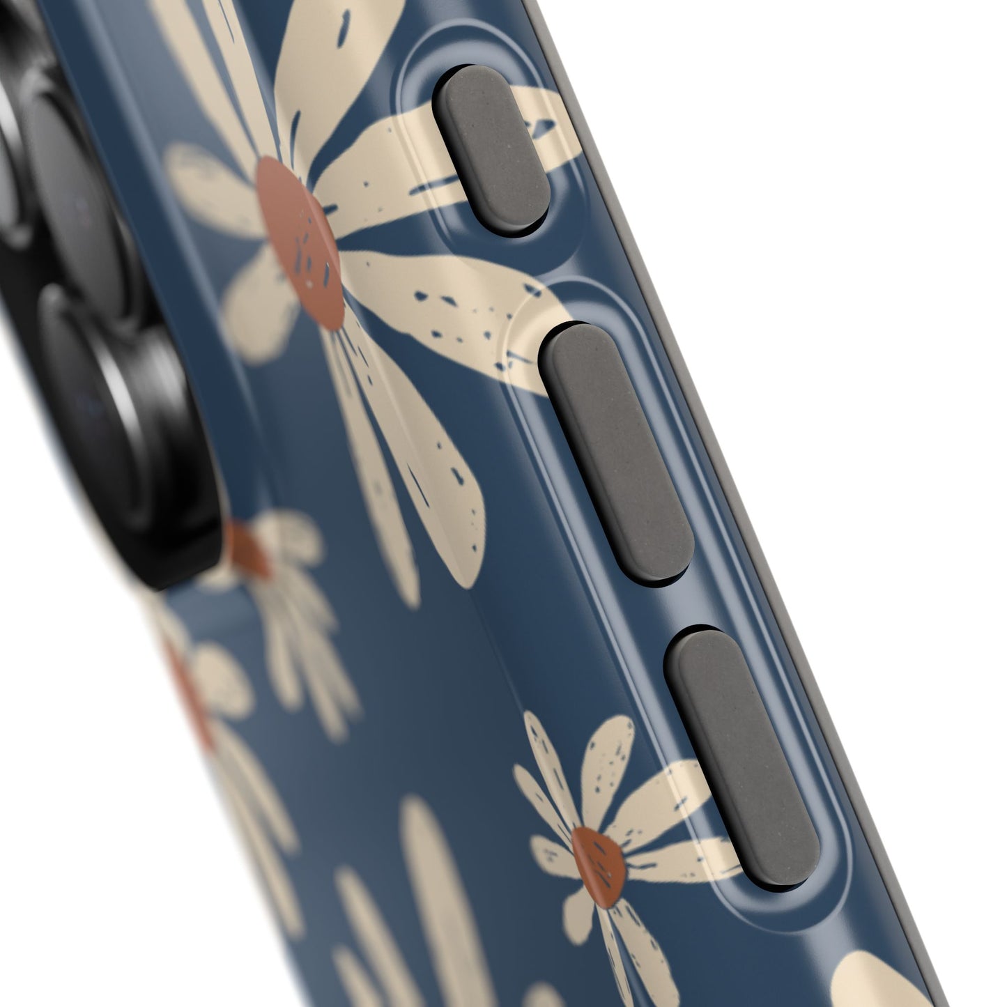 Vintage Daisies MagSafe iPhone Case – Navy Blue Floral Design, Scratch-Resistant with Shock-Absorbing Bumper