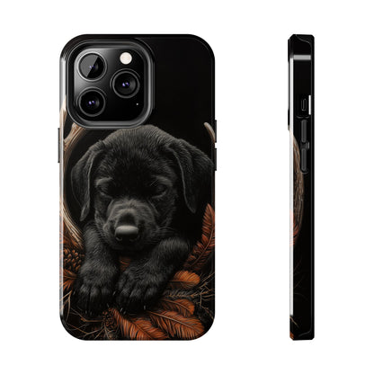 Charming Black Labrador Puppy on Feathers iPhone Case