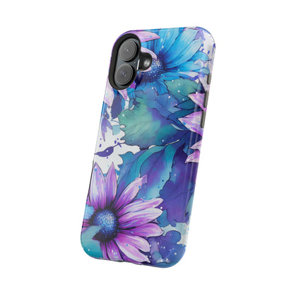 Purple & Teal Watercolor Floral MagSafe iPhone Case - Artistic Flower Design