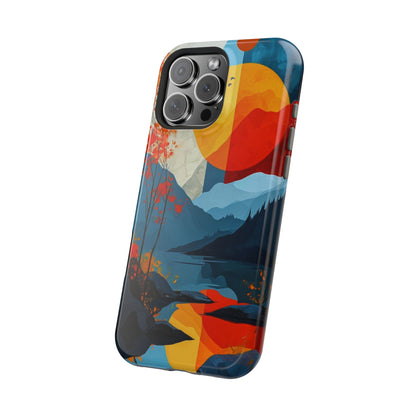 Abstract Autumn Landscape MagSafe iPhone Case – Bold Colorful Sunset Design, Dual-Layer Protection