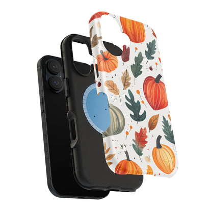 Autumn Harvest MagSafe iPhone Case - Pumpkin and Fall Leaf Design