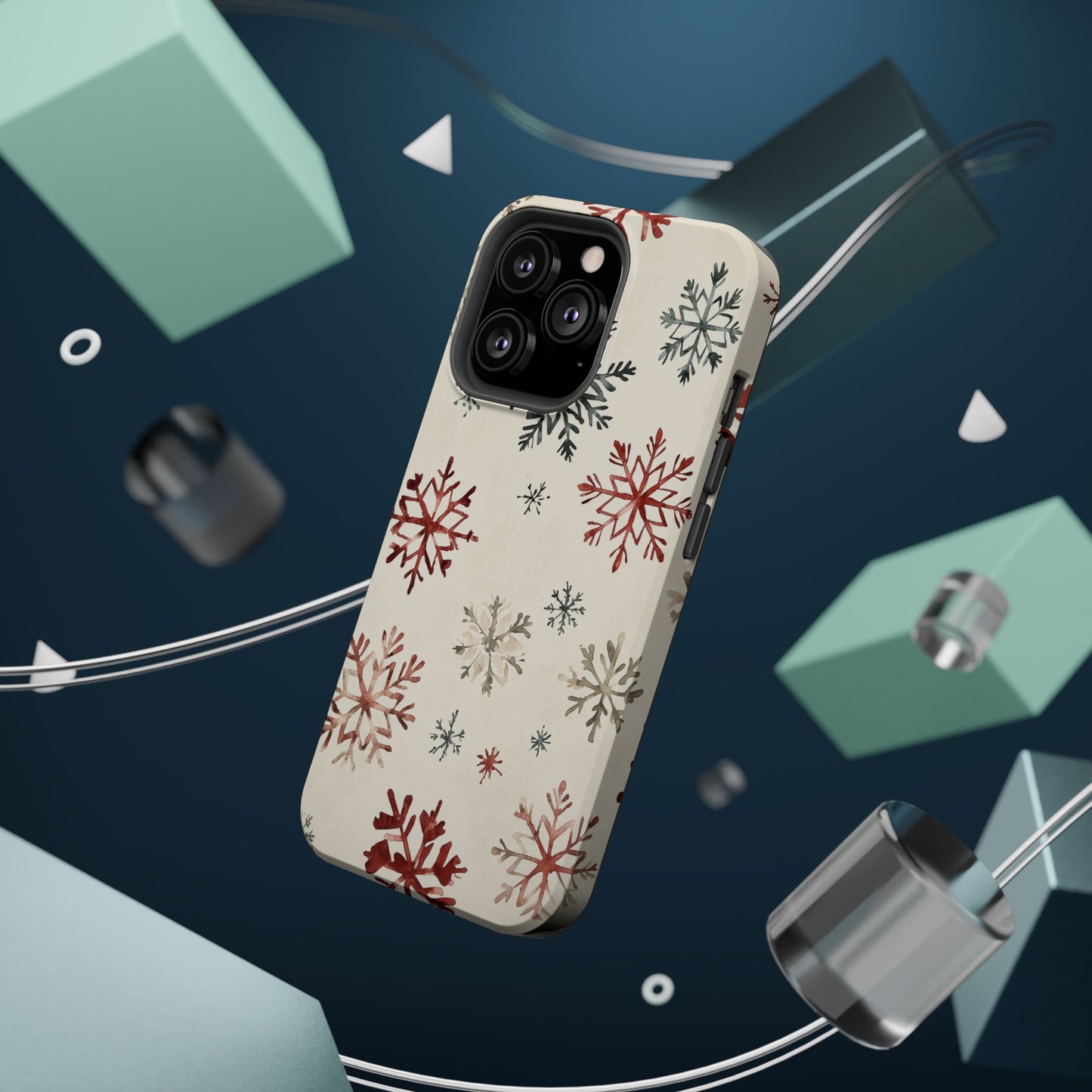 Vintage Red and Gray Snowflake Pattern – MagSafe iPhone Series Case