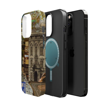 Whimsical Road Trip Collage MagSafe iPhone Case – Dual-Layer Protection with Vintage Art and Adventure Design