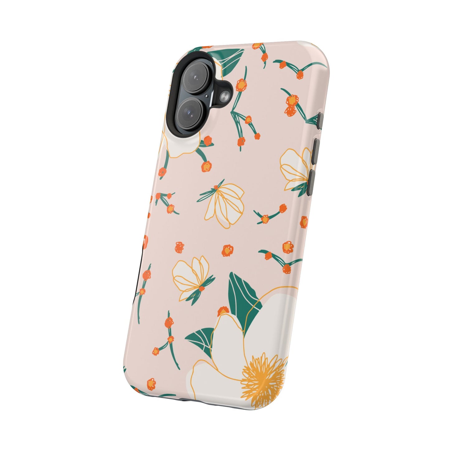 Elegant Magnolia Blossom Tough MagSafe iPhone Case – Soft Blush Background, Shock-Resistant Design