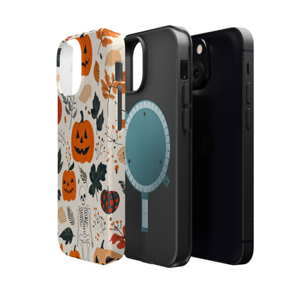 Spooky Pumpkin & Skeleton MagSafe iPhone Case – Halloween Jack-O'-Lantern Design