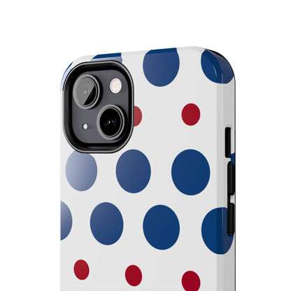 Bold Navy & Red Polka Dot Pattern – iPhone Case