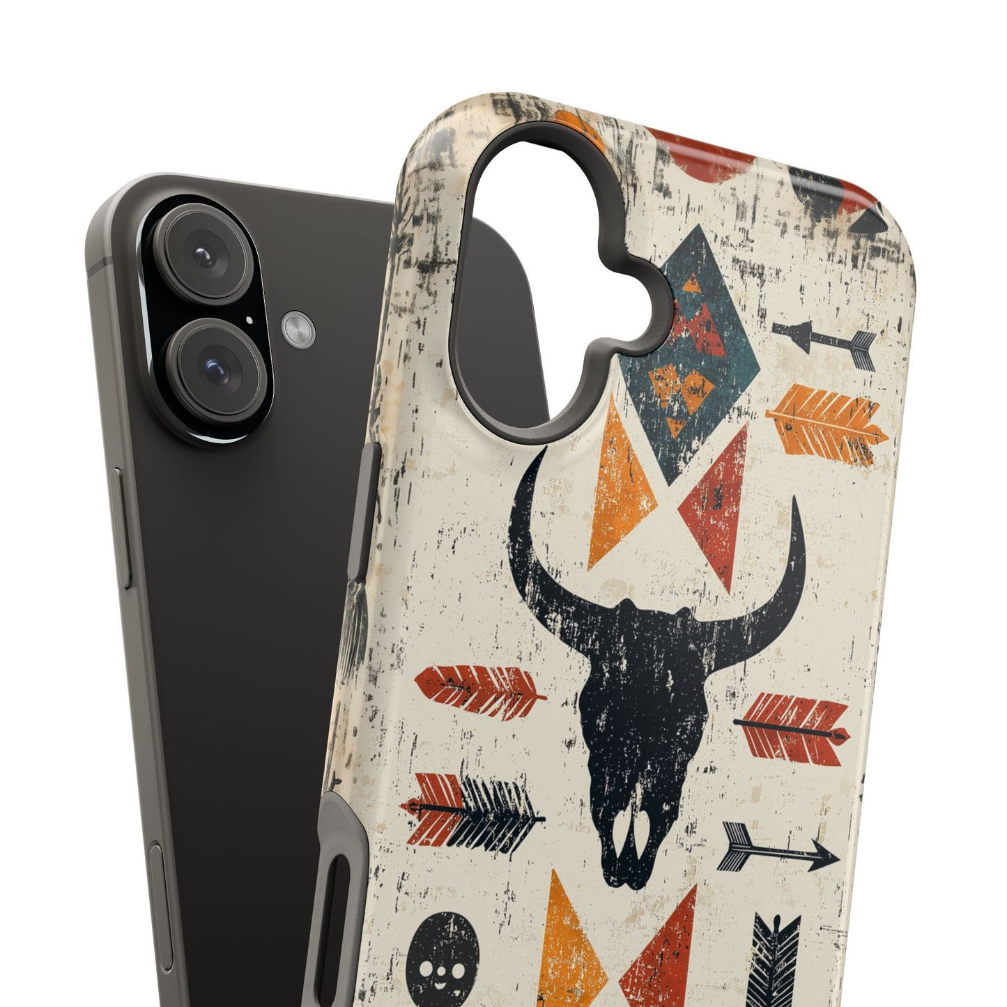 Tribal Bull Skull & Arrows Tough MagSafe iPhone Case – Rustic Western Design, Dual-Layer Protection