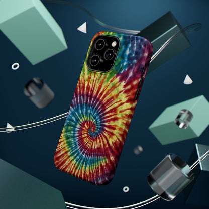 Vibrant Spiral Tie-Dye MagSafe Case – Retro Rainbow Design