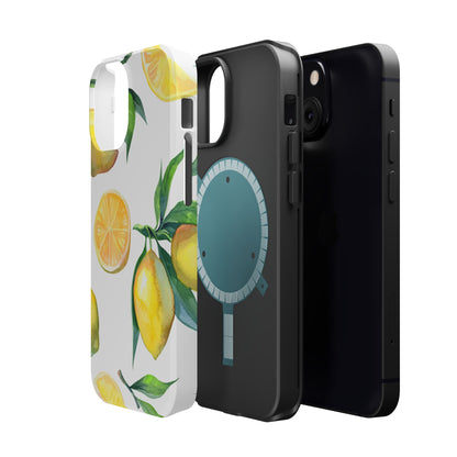 Lemon Grove Watercolor Tough MagSafe iPhone Case – Fresh Citrus Design, Dual-Layer Protection