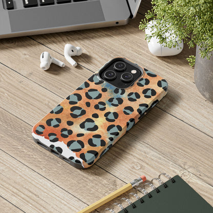 Sunset Watercolor Leopard Print Tough iPhone Case – Artistic Animal Pattern with Dual-Layer Protection