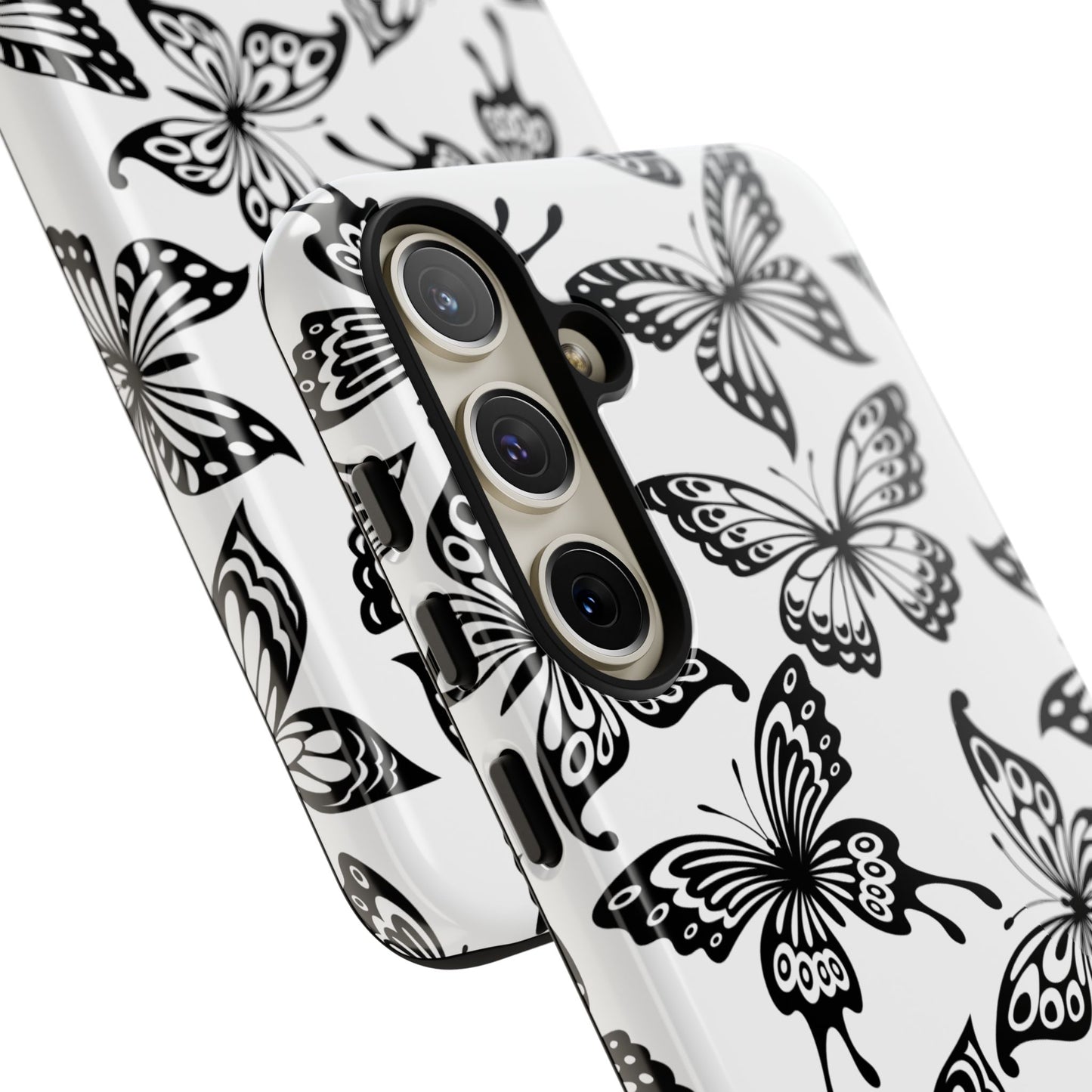 Monochrome Butterfly Pattern Samsung Galaxy  Case – Dual-Layer Protection with Matte Finish