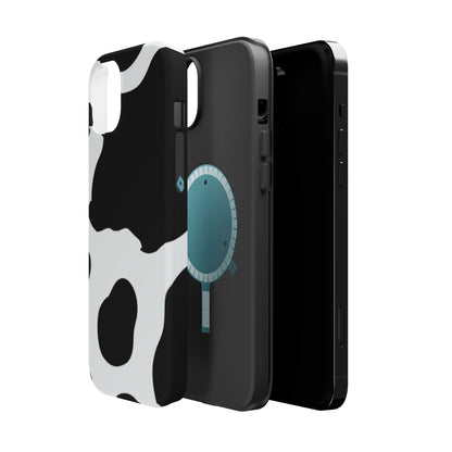 Bold Black and White Cow Print Tough MagSafe iPhone Case – Modern Animal Pattern with Dual-Layer Protection