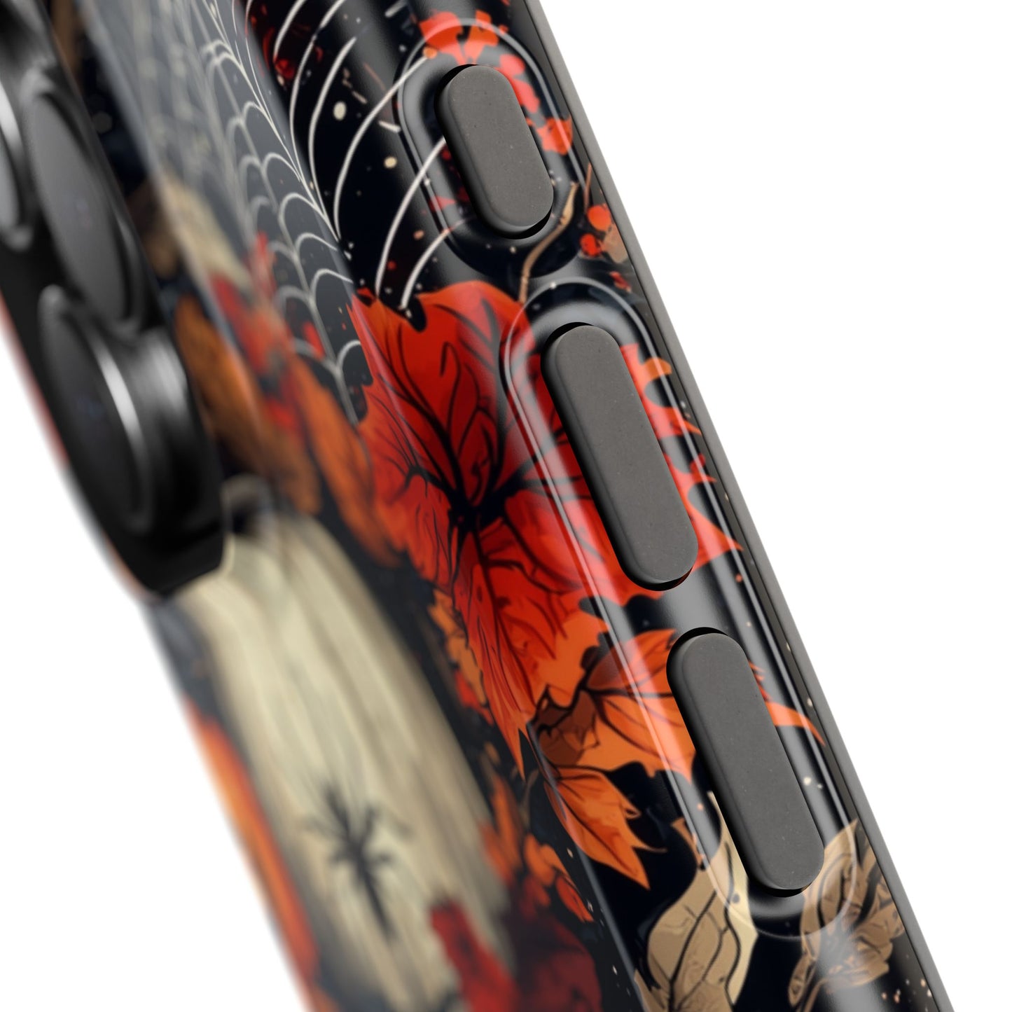 Hauntingly Elegant Halloween MagSafe iPhone Case – Pumpkins, Spiders, and Autumn Leaves Design