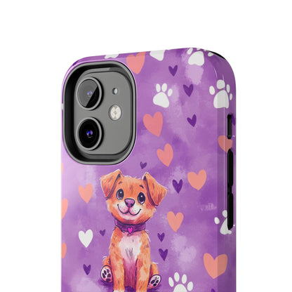 Cute Puppy iPhone Case - Adorable Pet Design with Hearts & Paw Prints, Protective Cover