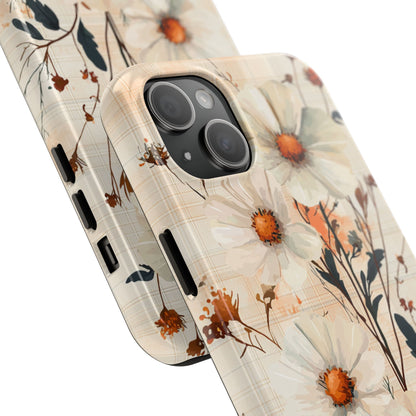 Pastel Orange Floral iPhone Case - Elegant Plaid Protective Cover