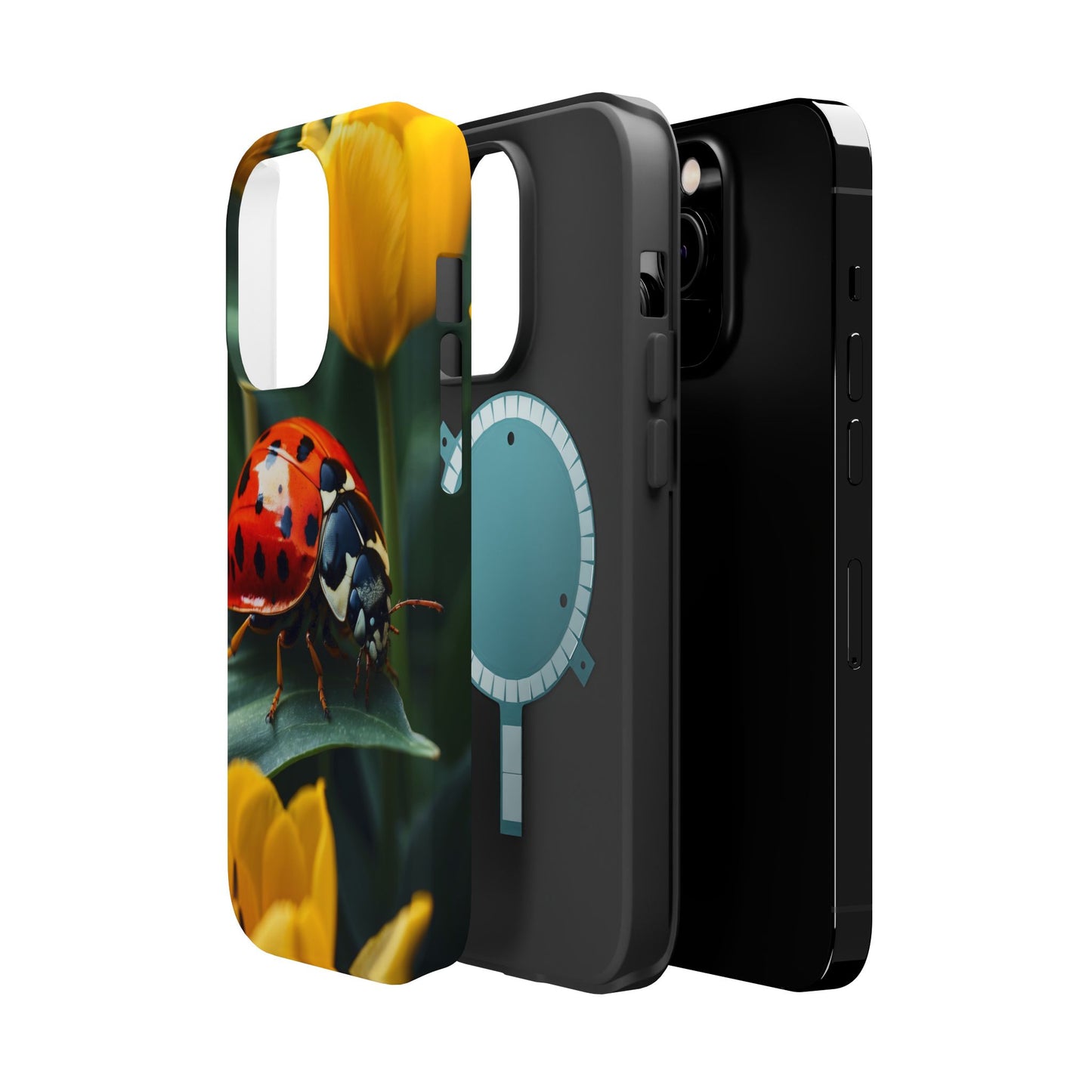 MagSafe iPhone Case: Vibrant Ladybug Amidst a Lush Yellow Flower Garden