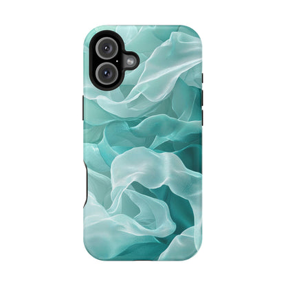 Elegant Flowing Teal Fabric MagSafe iPhone Case – Soft Waves Design