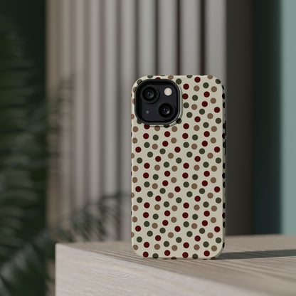 Festive Red & Green Polka Dots on Cream – MagSafe iPhone Case