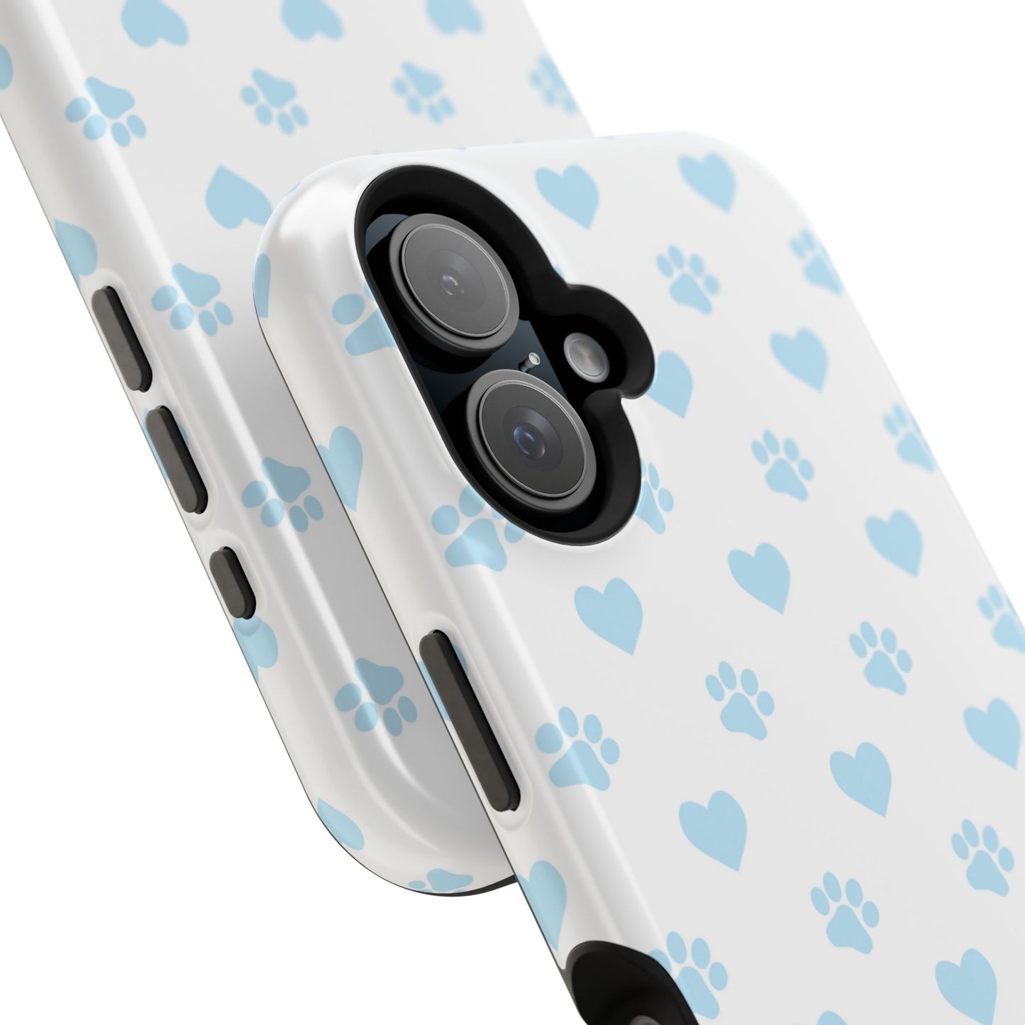 Light Blue Paw Prints & Hearts – MagSafe iPhone Case for Pet Lovers