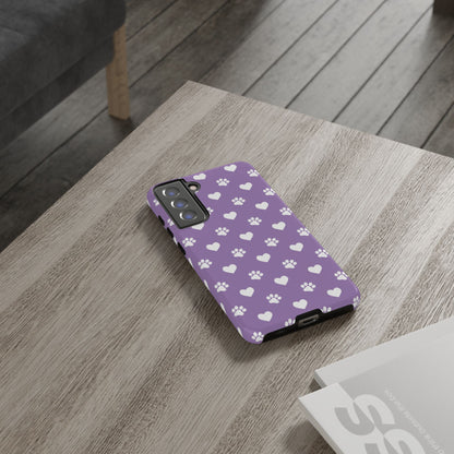 Lavender Paw Prints & Hearts Design - Adorable Pet Lover Samsung Galaxy Case