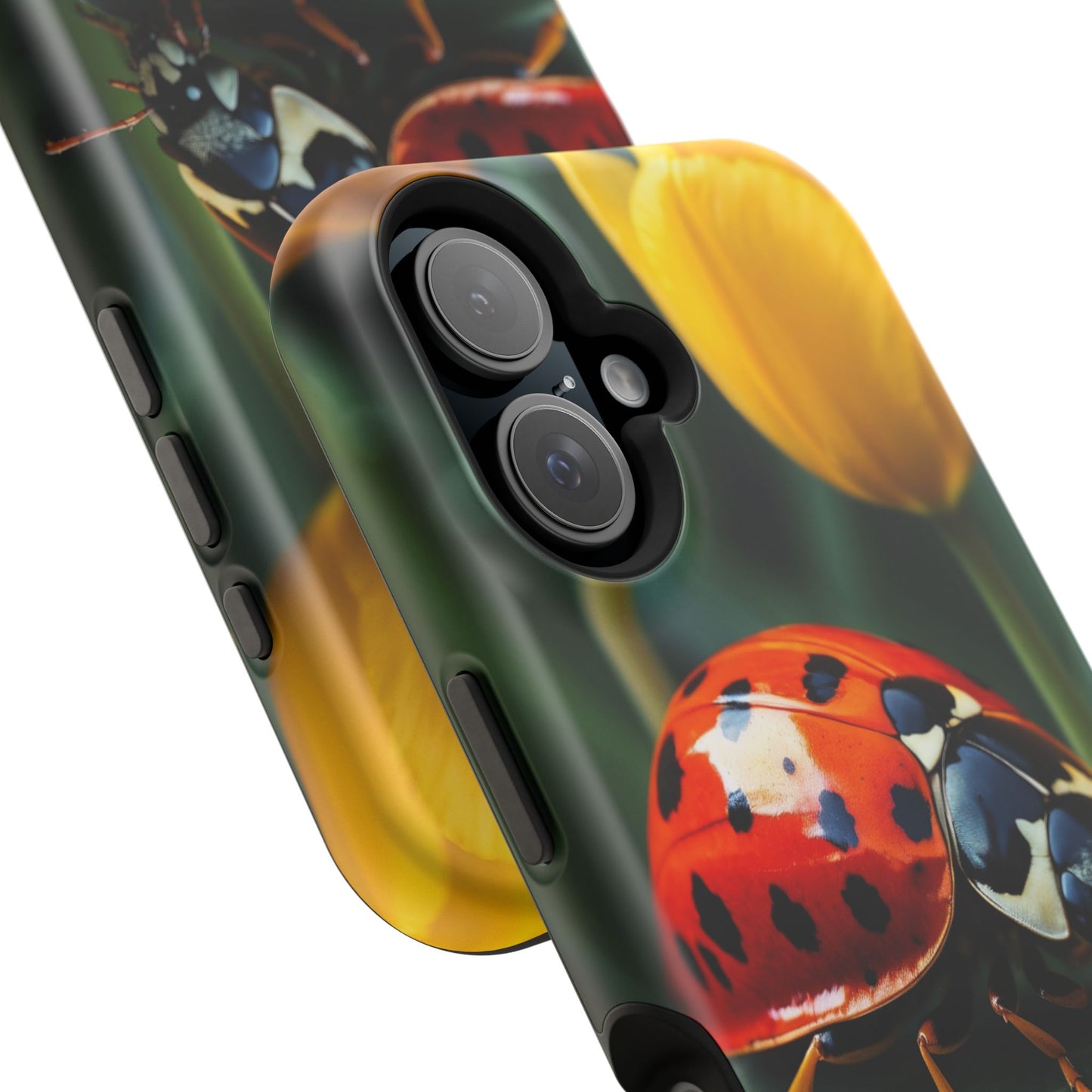 MagSafe iPhone Case: Vibrant Ladybug Amidst a Lush Yellow Flower Garden