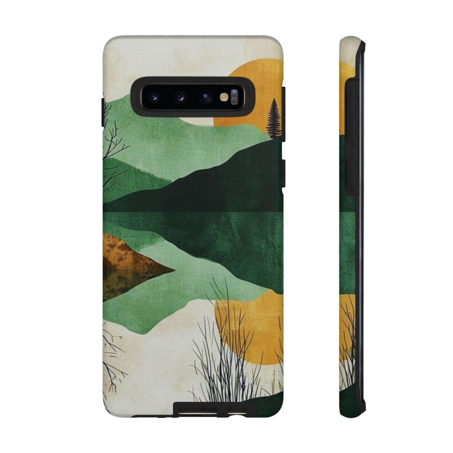 Retro Mountain Sunrise Samsung Galaxy Case – Minimalist Landscape Design, Dual-Layer Protection