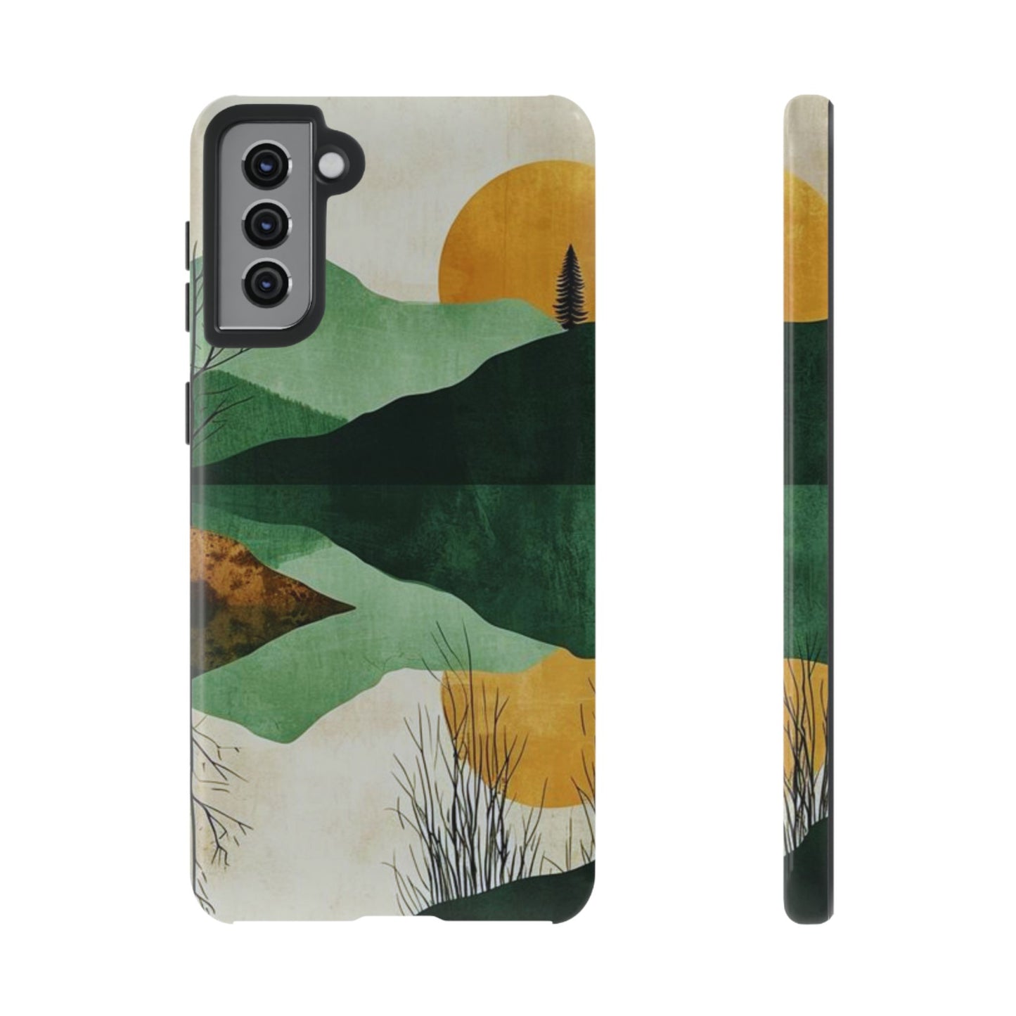 Retro Mountain Sunrise Samsung Galaxy Case – Minimalist Landscape Design, Dual-Layer Protection