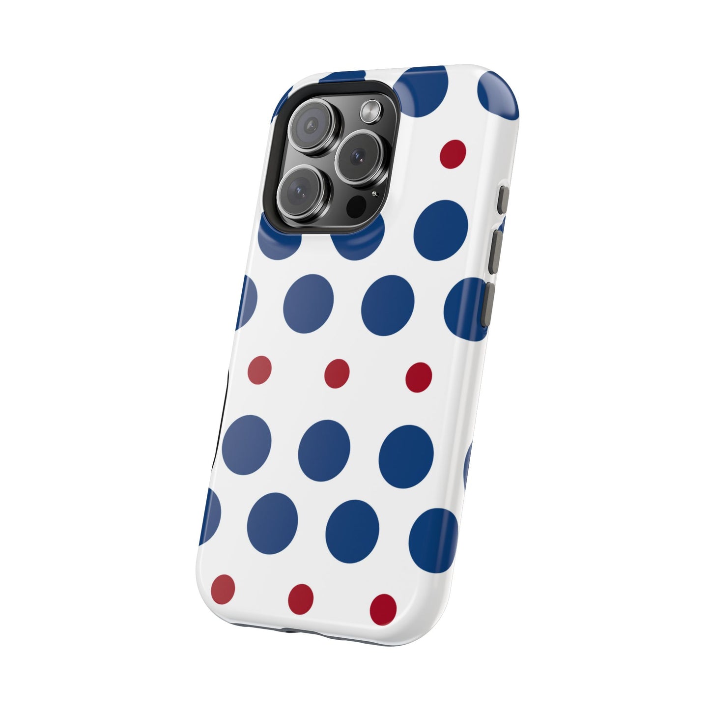 Bold Navy & Red Polka Dot Pattern – MagSafe iPhone Case