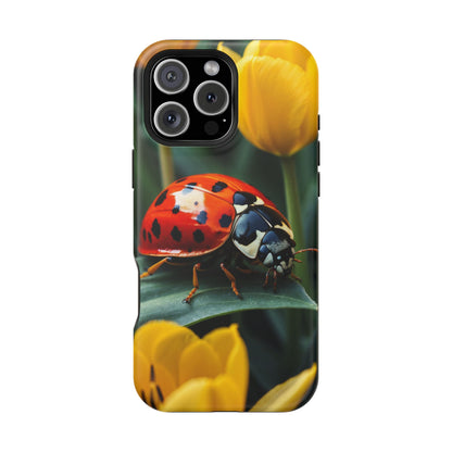 MagSafe iPhone Case: Vibrant Ladybug Amidst a Lush Yellow Flower Garden