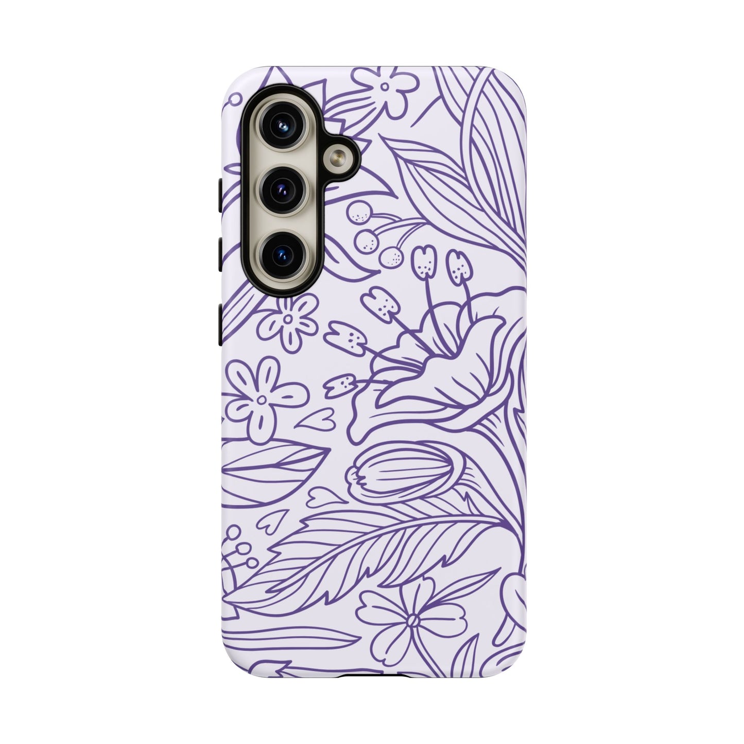 Lavender Floral Line Art Tough Samsung Galaxy Case – Minimalist Botanical Design with Dual-Layer Protection