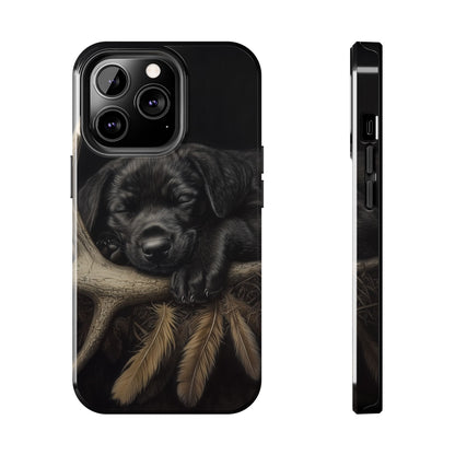 Adorable Black Labrador Puppy on Feathers iPhone Case