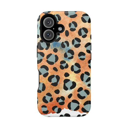 Sunset Watercolor Leopard Print Tough MagSafe iPhone Case – Artistic Animal Pattern with Dual-Layer Protection