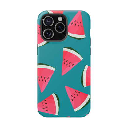 Watermelon Bliss MagSafe iPhone Case – Vibrant Summer Fruit Design on Teal Background