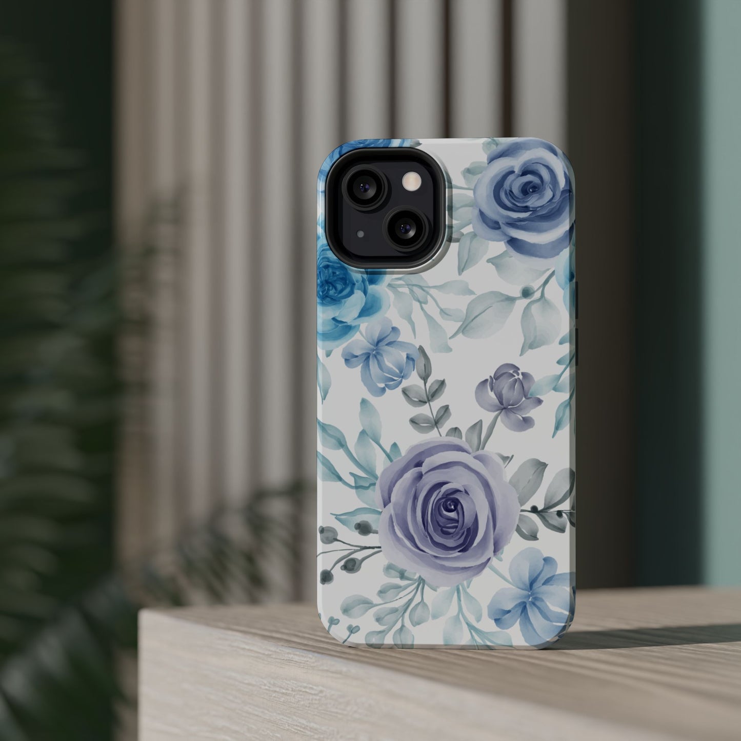 Elegant Blue & Violet Roses MagSafe Case – Artistic Floral Protection with Magnetic Charging Compatibility