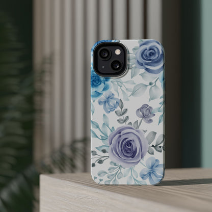 Elegant Blue & Violet Roses MagSafe Case – Artistic Floral Protection with Magnetic Charging Compatibility