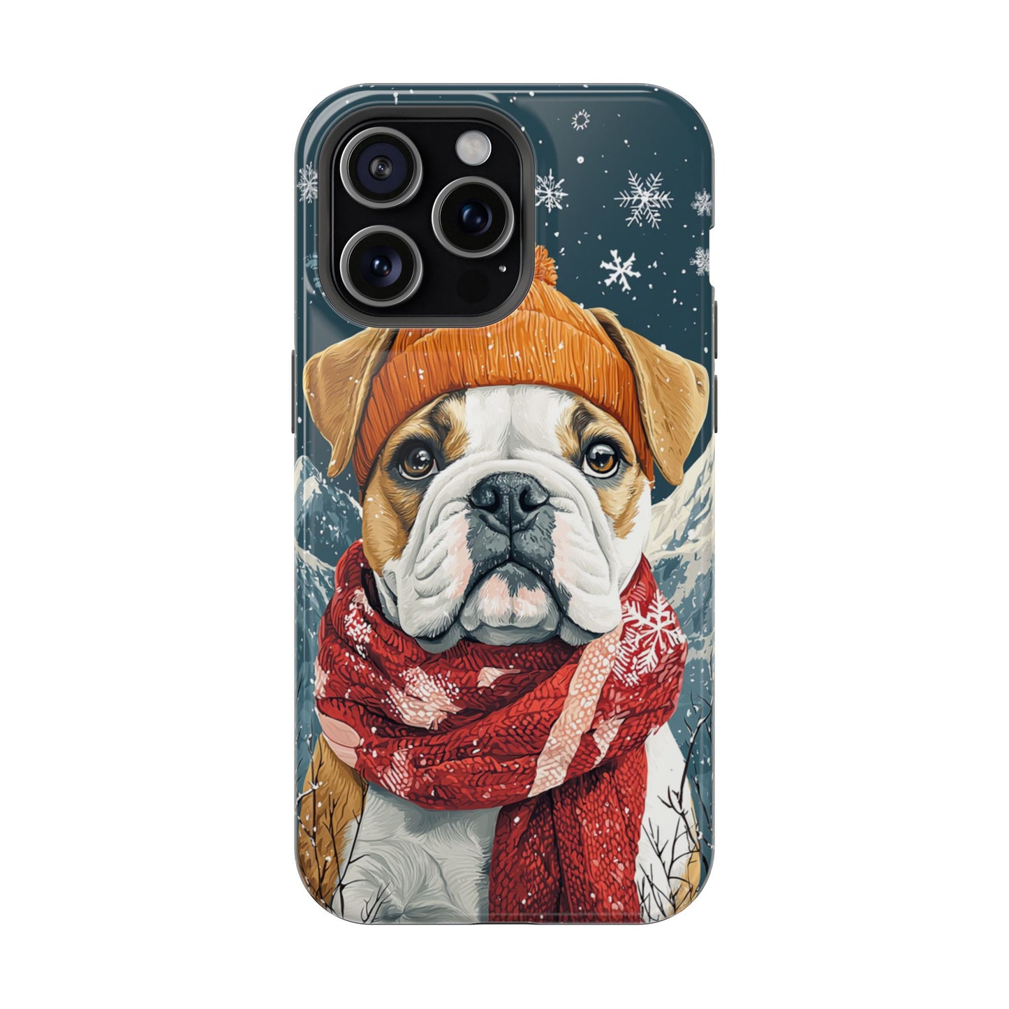 Cozy French Bulldog MagSafe iPhone Case – Rustic Fireplace Protective Cover