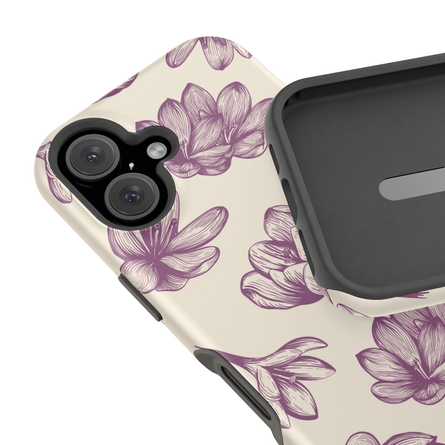 Vintage Botanical Floral Tough MagSafe iPhone Case – Hand-Drawn Purple Flowers, Shockproof Design