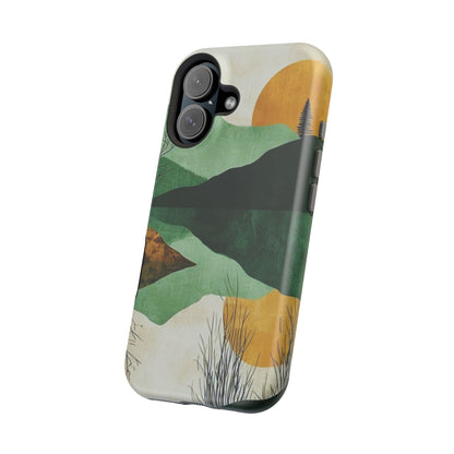 Retro Mountain Sunrise MagSafe iPhone Case – Minimalist Landscape Design, Dual-Layer Protection