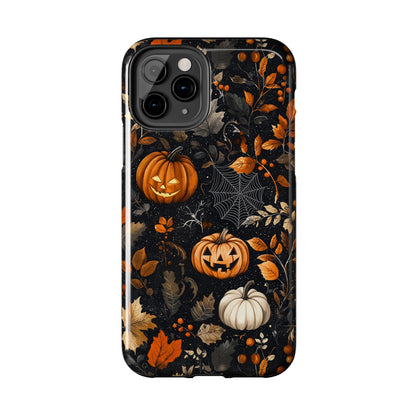 Elegant Halloween iPhone Case – Pumpkin Jack-o'-Lanterns, Cobwebs & Autumn Foliage Design