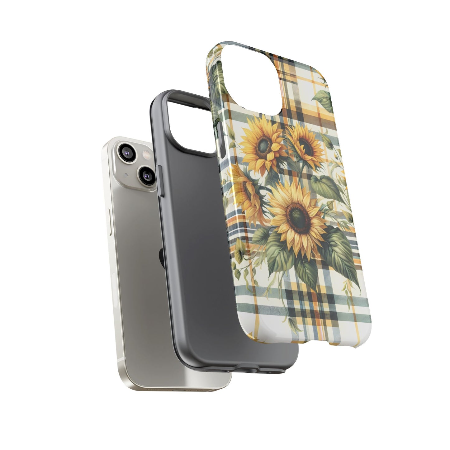 Cute Sunflower Phone Case - Sunny Blossom Plaid - Checkered Sunflowers Phone Case for iPhone & Samsung. Be Happy With These Bright Colors!