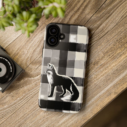 Black White Fox Phone Case - Monochrome Mystique